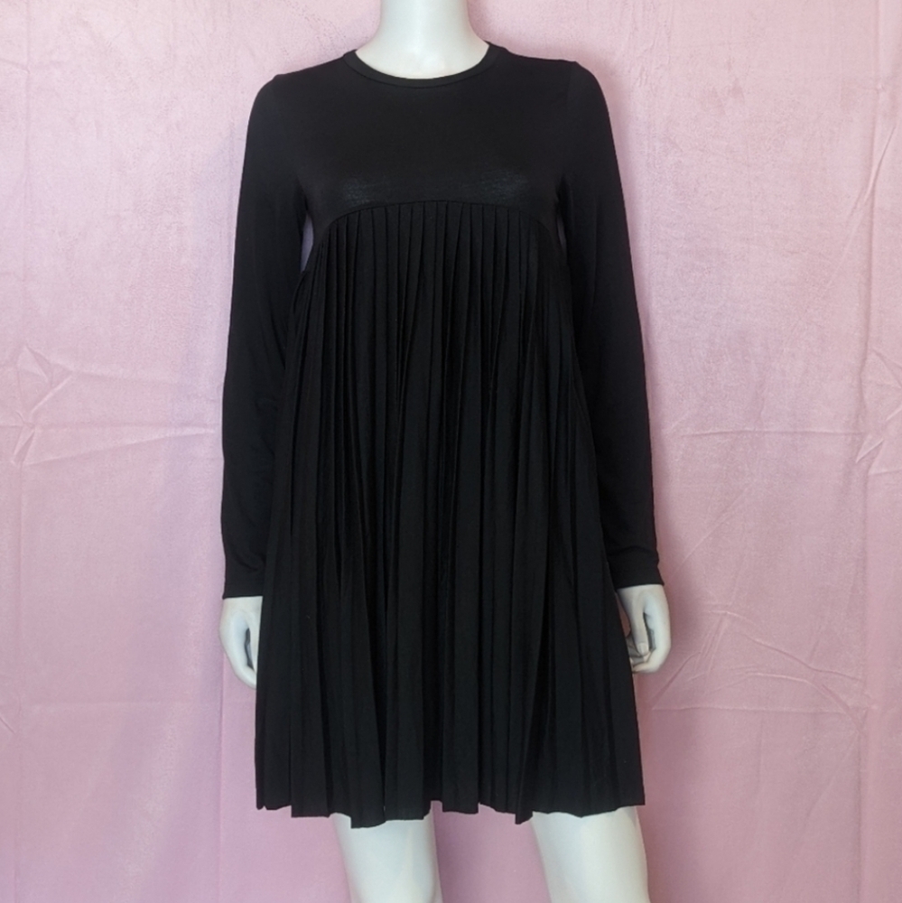 ASOS Smock Pleated Long Sleeve Mini Dress in Black size 4